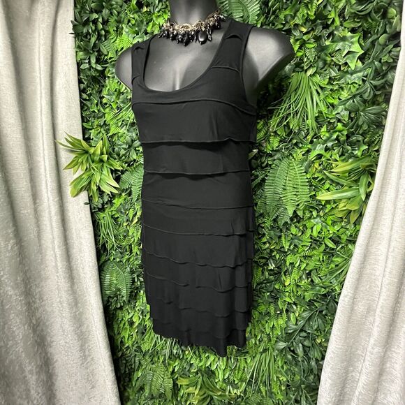 CALVIN KLEIN Women Dress 10 Black‎ Layered Sheath Sleeveless Round Neckline 1539 - Picture 1 of 12